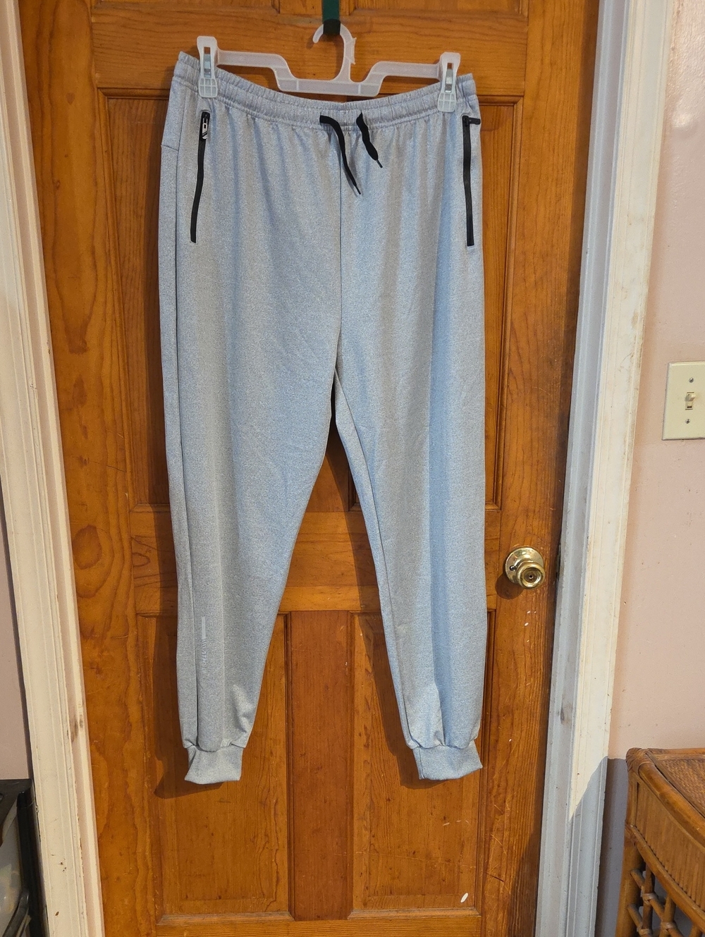 Mens Light Gray Active Jogger Pants with Zipper Pockets